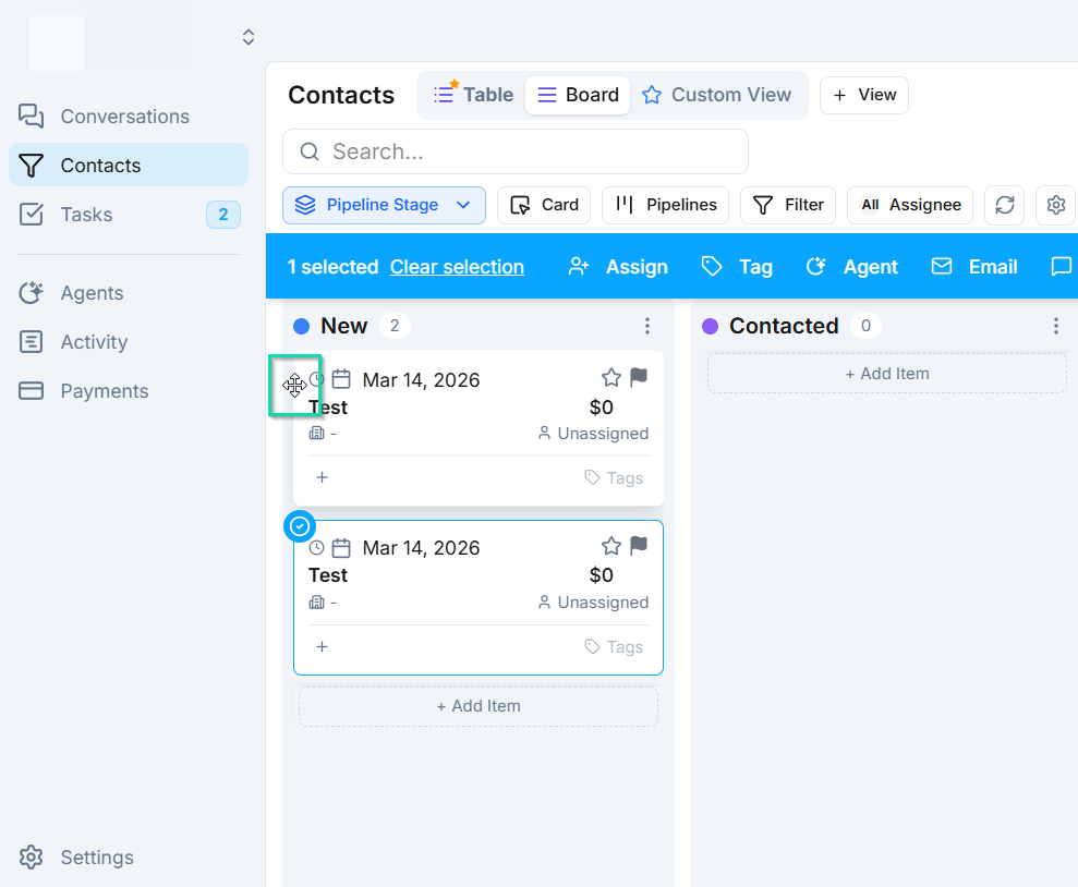 Drag the card to the target pipeline column